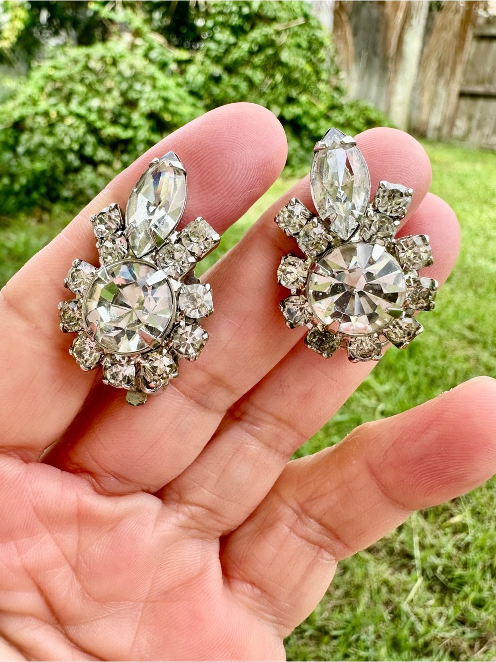 RARE 50's Vintage Crystal Rhinestone Cluster Clip-On Earrings